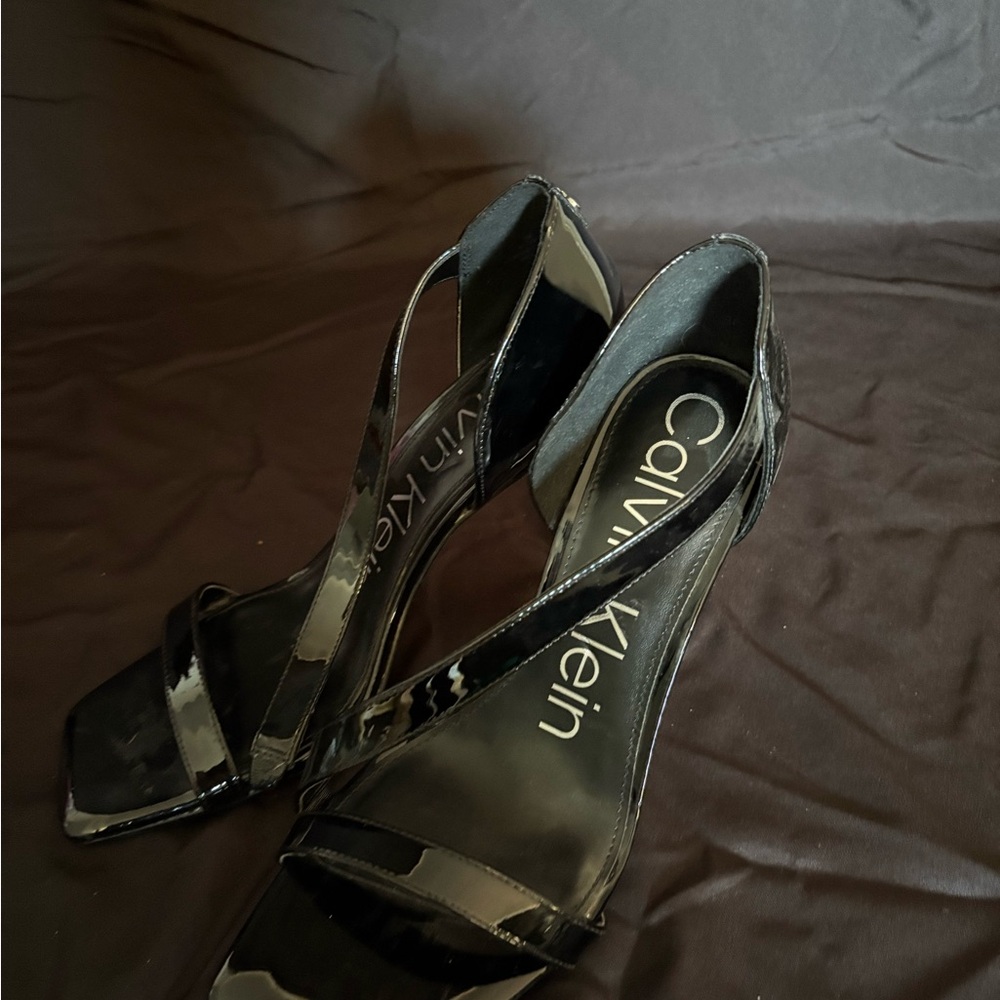 Calvin Klein Patent Black Strappy Heels